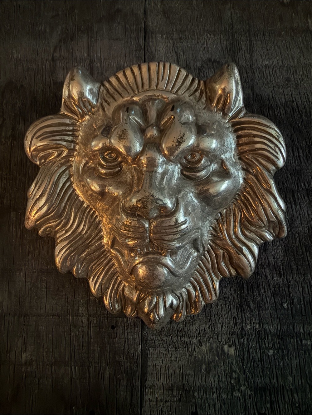 Vintage Statement Silver-Tone Metal Lion Head Belt Buckle Made In Taiwan